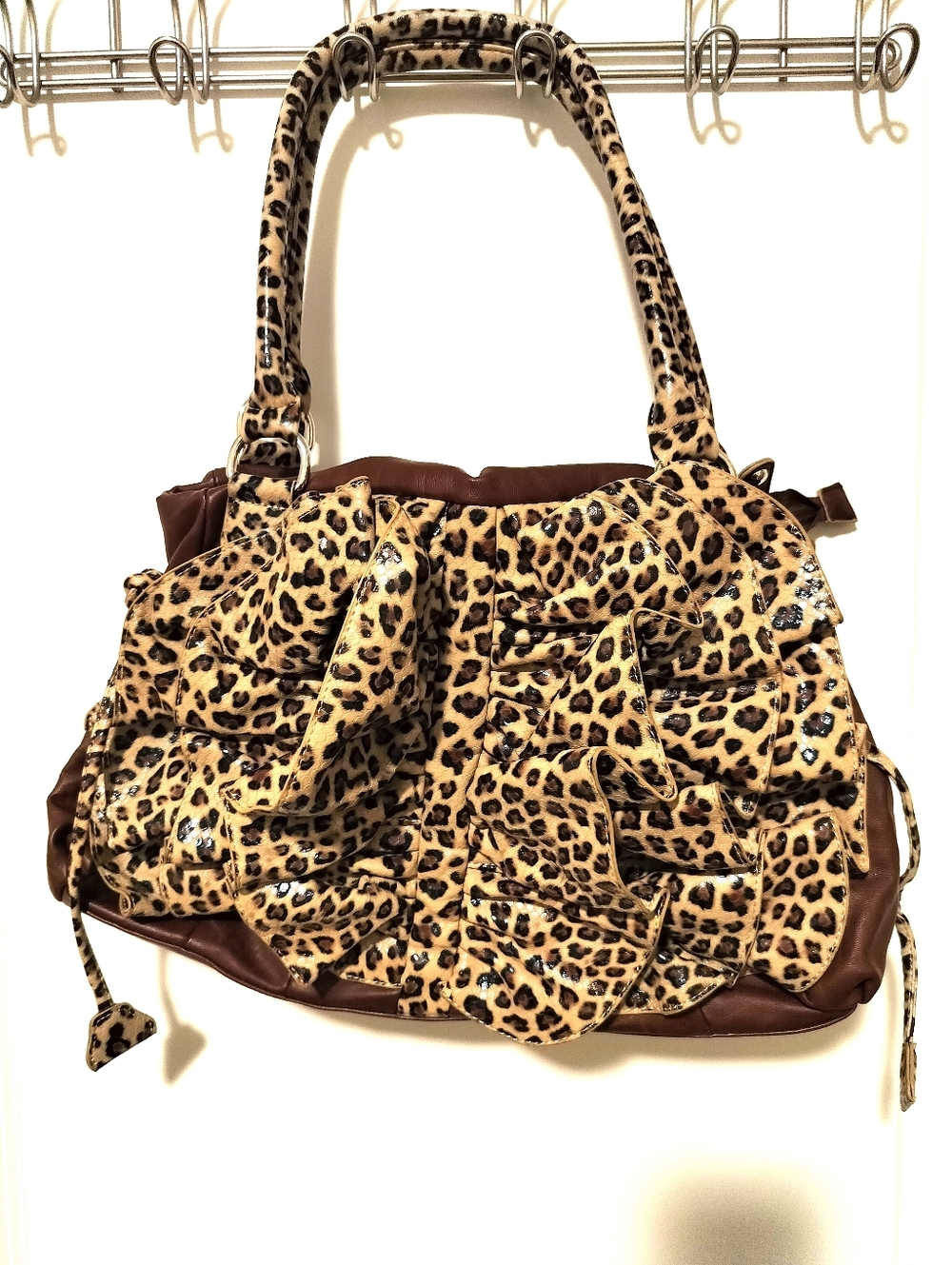 Leopard Print Ruffle Shoulder Bag - Animal Print Brown